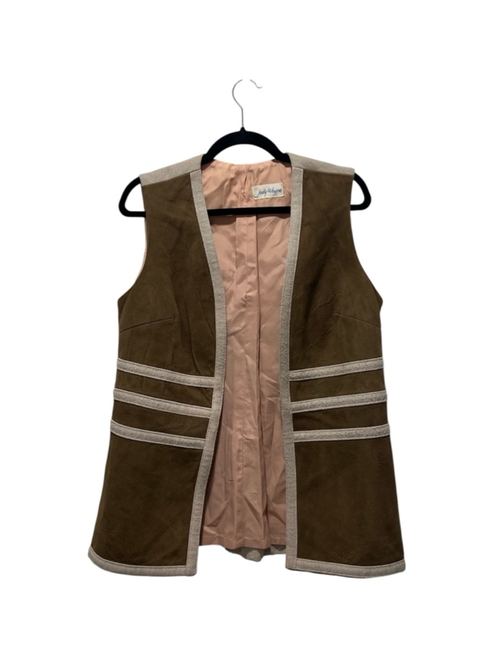Vintage Judy Wayne Sleeveless Suede Vest with Contrast Trim